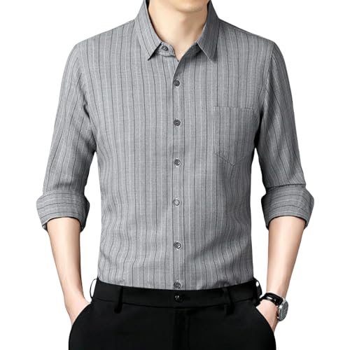 Chemise rayée homme en coton et lin à manches longues et col revers