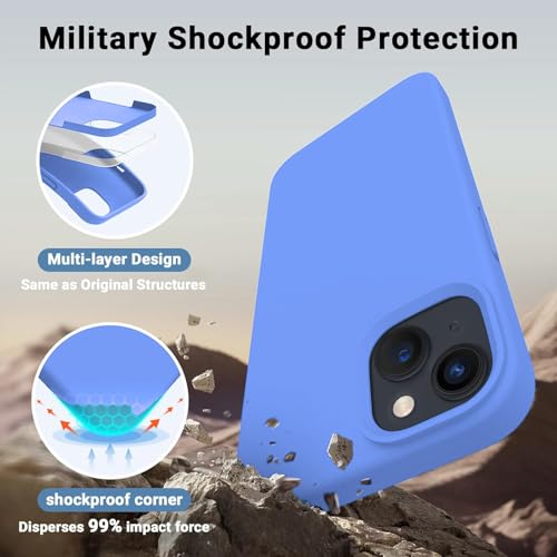 Image of Elzzi Compatible with iPhone 14 Plus Case, Liquid Silicone Case, Full Body Protective Cover, Shockproof, Slim Phone Case, Anti-Scratch Soft Microfiber Lining, 6.7 inch - Azure Blue