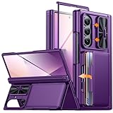 CENMASO for Samsung Galaxy Z Fold 7 Case with Card Holder [RFID Blocking] Camera Cover, Hinge Protection, Hidden Kickstand, Screen Protector, Slim Shockproof Phone Case for Galaxy Z Fold 7-Purple