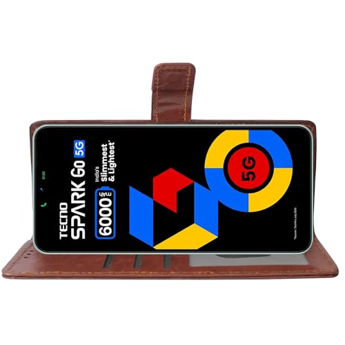 Image of Flip Cover Back Case for Tecno Spark Go 5G | Premium Leather Finish | Inbuilt Pockets & Stand | Flip Cover Back Case for Tecno Spark Go 5G (Brown)