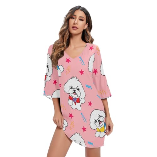 Robe de plage hawaïenne manches 3/4 imprimé caniche vêtement été femme léger