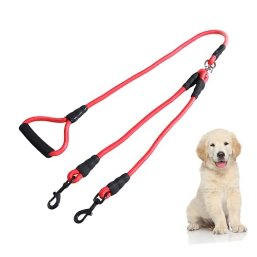 HYTROVE ペット用ダブルヘッド牽引ロープ 耐久素材 犬訓練用トラクションストラップ 中型大型犬向け レッド