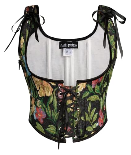 SCARLET DARKNESS Damen Renaissance Corsage Blumendruck Unterbrust Korsett Weste Schwarz Grün Blätter 40
