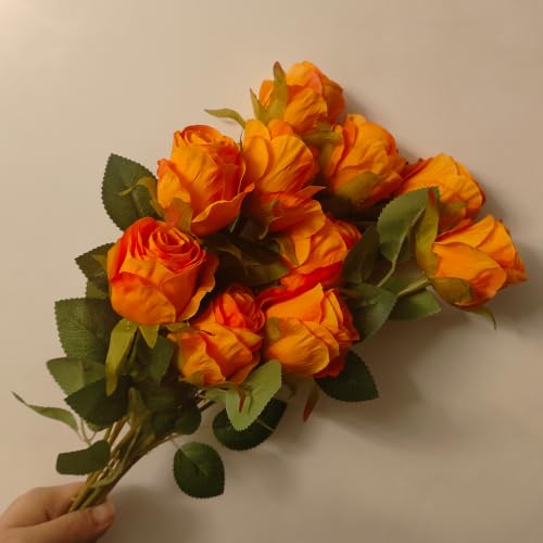 HZYZZYQ Artificial Orange Roses 10 Pcs Single Stem Silk Fake Roses