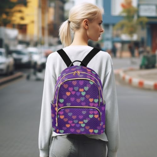 Mochila de corazones coloridos tamaño S en poliéster ligero casual para mujer 7