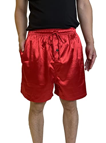 Men Silky Satin Boxers Shorts Pajama Shorts Button Fly Loose Underwear Drawstring Sleepwear Boxers with 2 Side Pockets2
