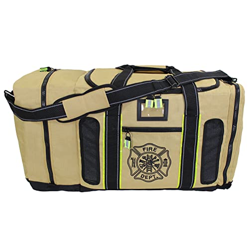 Innovatex Fireman s Vented Turn-Out Bag, High Visibility First Responder Reflective Trim Emergency Gear, Helmets, Jumpsuit, and Equipment, Tan