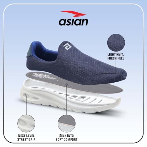 Image of ASIAN Wonderwalk-01 Men's Walking Shoes | Lightweight Slip-On Sneakers with Memory Foam Cushioning & Breathable Mesh Upper | Perfect for Walking, Office Wear, Travel & Daily Comfort