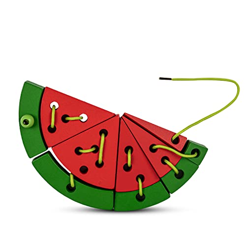 Image of Baybee Wooden Lacing Watermelon Threading Game Puzzle Kids Toys, Wooden Toys with Watermelon, Seeds, Numbers & Lace, Early Learning Puzzle for Kids 3+ Years Boys Girls