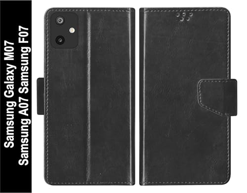 Image of SBMS Flip Cover for Samsung Galaxy M07 / Samsung A07 / Samsung F07 Back Cover Case with Magnatic Closure | Inbuilt Stand | Card & Money Pocket for Samsung A07 (Black)