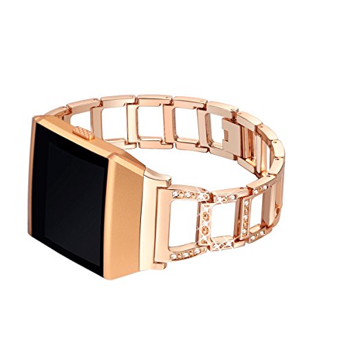 bayite for Fitbit Ionic, Replacement Metal Bracelet Adjustable Fitbit Ionic Bands Rose Gold with Rhinestone