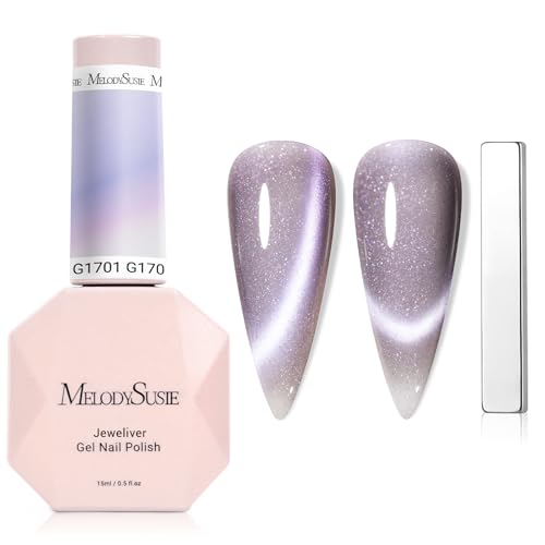Image of MelodySusie Aurora Cat Eye Gel Nail Polish, 0.5 Fl Oz Blue Purple Glitter Holographic Magnetic Nail Polish with Magnet, UV Nail Polish for Nail Art Manicure Salon DIY at Home G1701