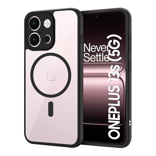 Image of CEDO Backcover for OnePlus 13s (5G) | Compatible with Magsafe Wireless Charging | Camera Protection Shockproof Case | Magnetic Ring Lock Transparent Acrylic Clear Backcase (Black)