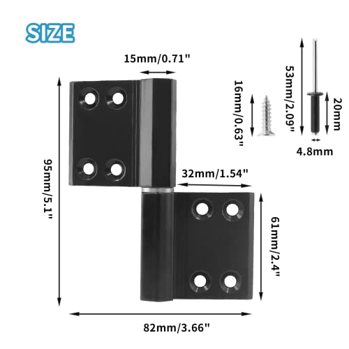 Biaungdo 2 Pairs Lift Off Hinge Flag Hinges, 3⅞ X 3¾ Inches Black Detachable Door Hinges Stainless Steel Door Hinge With Mounting Screws, Rivet #TOP1