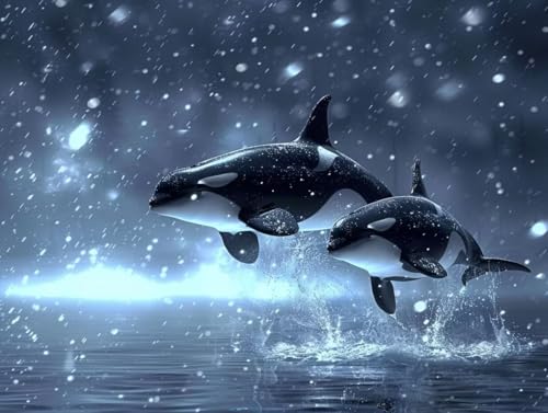 Diamond Painting mer et dauphins 80x110 cm pour salon et bureau