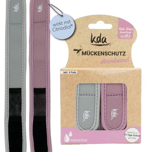 kda Mückenschutzarmbänder Uni DUO - 2 Armbänder 4 Nachfüller pro Packung - Sicherer Mückenschutz Moskito Insektenschutz - Nylon Outdoor Wandern Camping Sport Sommer Must Have (Grau/Rosé)