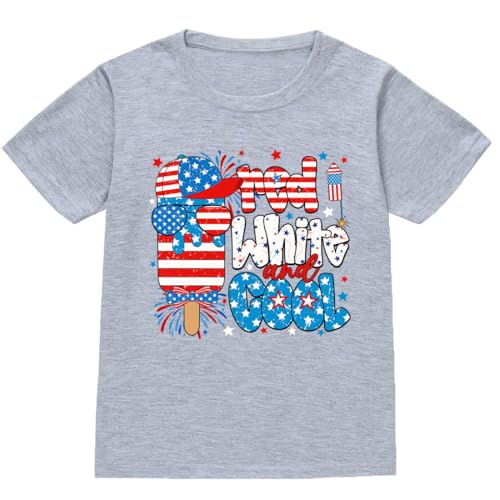 Joctoh July 4th Boys T Shirt American Flag Ice Cream Shirts Kids Patriotic USA Red White and Cool Tops Independence Day Clothes Grey 8-9 Years