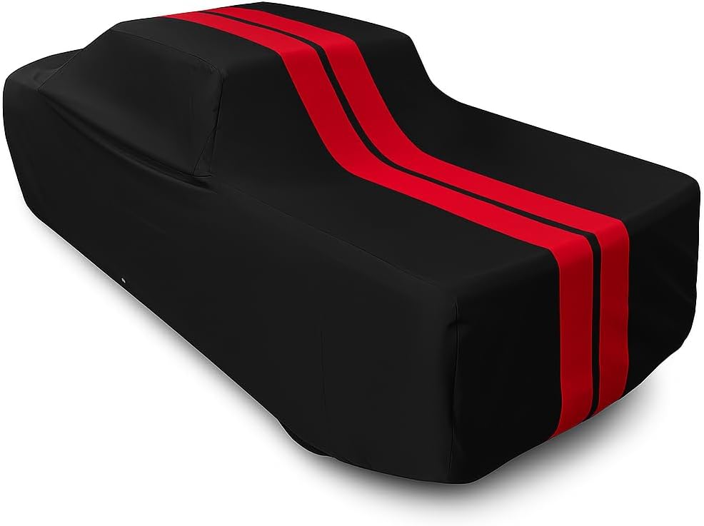 SR1 USA 1999-2026 Silverado/Sierra Car Cover Custom Fit - Indoor/Outdoor Ultraguard Plus 300 Denier UV Protection Water Resistant with Cotton Lining for Chevrolet/GMC 1500 (Black with Red Stripes)