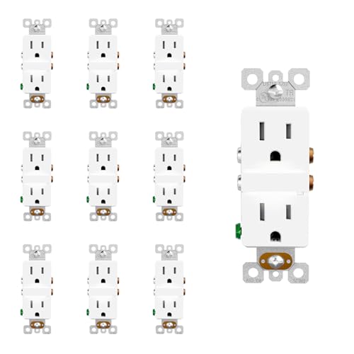 Image of ELEGRP Decorator Outlet with Night Light 6000K, TR Tamper Resistant Wall Receptacle, 15A 125V Electrical Outlet, Self-grounding, UL Listed (Matte White, 10 Pack)