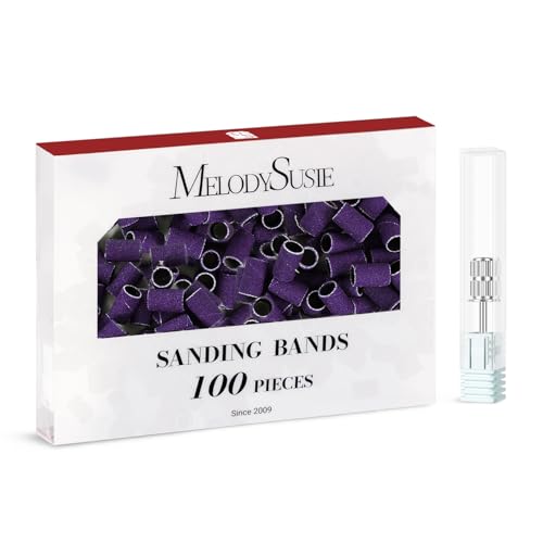 Image of MelodySusie 100 Pcs Nail Drill Bits Sanding Bands for Nail Drill 240 Extreme Fine Grit Nail File Sanding Bands for Acrylic Nails Gel Manicures and Pedicure, Purple