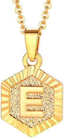 U7 A-Z 26 Initial Letters Hexagon/Square Shape Pendant Necklace for Men Women, with Adjustable Chain, Customizable, 18K Gold/Platinum Plated Tones, Send Gift Box