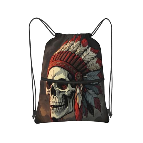 Retro Feather Skull Black Gym Drawstring Bags Dance Bag Beach Backpack For Shopping