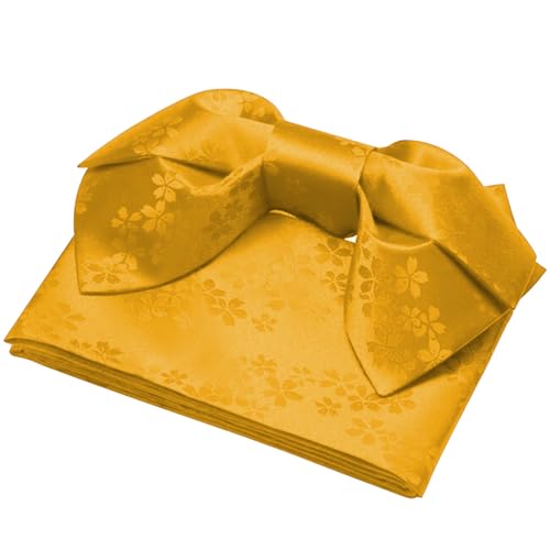 Kimono Belt for Women Japanese Traditional Yellow Wide Bow Belt with Cherry Blossom Patterns Accentuating Waistline One Size Fits Most Yukata for Cosplay, Halloween, Themed-Party