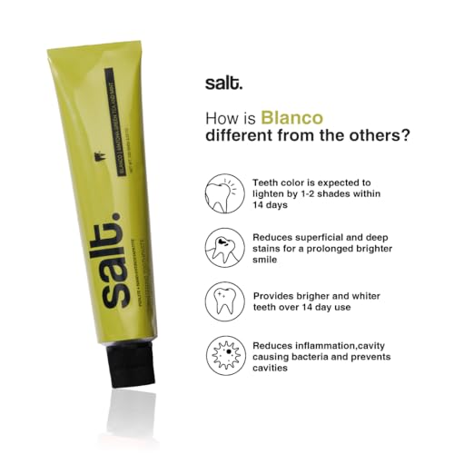 Image of Salt. Oral Care Blanco Whitening Toothpaste | Natural Stain Removal & Enamel Strengthening | With Matcha Green Tea & Mint | Fights Plaque & Sensitivity | 100g