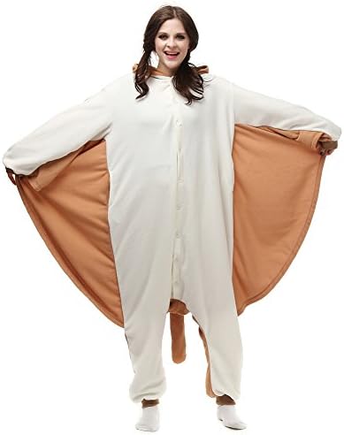 Animal Onesie Cosplay Costumes, Hooded Pajamas for Women and Men, Cozy Plush Adult Jumpsuits/Lounge Wear for Halloween (XL, Brown Flying Squirrel)