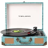 Bluetooth Record Player with Bluetooth Output & Pitch Control, 3-Speed Portable Vintage Suitcase Turntable for Vinyl Records with Built-in Speakers, RCA & Headphone Output – Turquoise