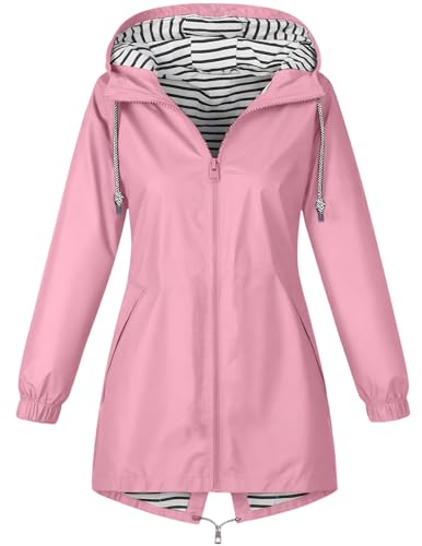 Regenjacke Damen Wasserdicht Jacke Regenmantel Leichte Regenjacken Faltbar Dünne Windbreaker Wanderjacke Blouson Jacken Outdoorjacke Übergangsjacke mit Kapuze Softshelljacke Regenponcho Regen Mäntel