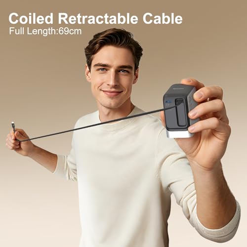 Retractable Charger, 45W USB-C Charger, GaN Fast Charger with 2.26ft Retractable Cable for iPhone 17/16/15/14/13 Series, Galaxy S26/S25/24 Ultra, Pixel, iPad, Space Silver — view 4