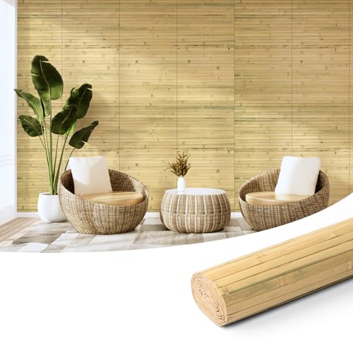 Art3d Natural Bamboo Wall Panel for Interior Wall Decor, Renewable Pole Wrap Wainscoting Paneling for Wall Ceiling Furniture Cabinet Office, 12 x 96 Inch - Natural, 1-Pack