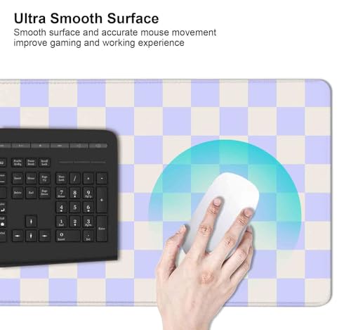 Image of Pastel Purple Checkered Desk Mat, Aesthetic Pink Pattern Office Decor Extra Large Mouse Pad, Laptop Pad Mat, Game Mat, 35.4 x 15.7 in