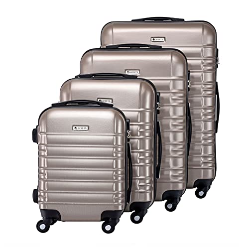 Juskys Ensemble De Valises Rigides 4 Pieces Serrure A Combinaison Roulettes Silencieuses 360 Poignee Telescopique Legeres Valises Couleur Champagne