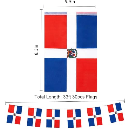 Image of Dominican Republic Flags Dominican String Flag Banners for Patriotic Events Independence Day Sports Bars Inside Outside Decorations 33 Feet 30 Flags