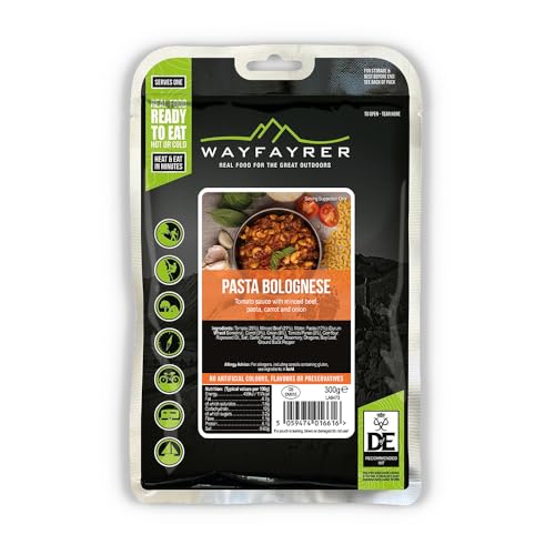 Wayfayrer Camping Food 300g Ready to Eat Hot or Cold Meal Pouch | Duke of Edinburgh Recommended Kit | Camping Hiking Fishing and Outdoor Adventures (Pasta Bolognese)