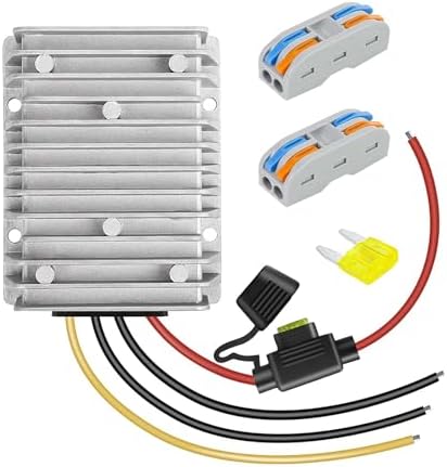 DC 36V 48V to 12V 30A Voltage Converter, Power Converter with Fuse - Waterproof Step Down Regulator Buck Reducer Power Transformer for Golf Cart - 36V/48V to 12V 30A