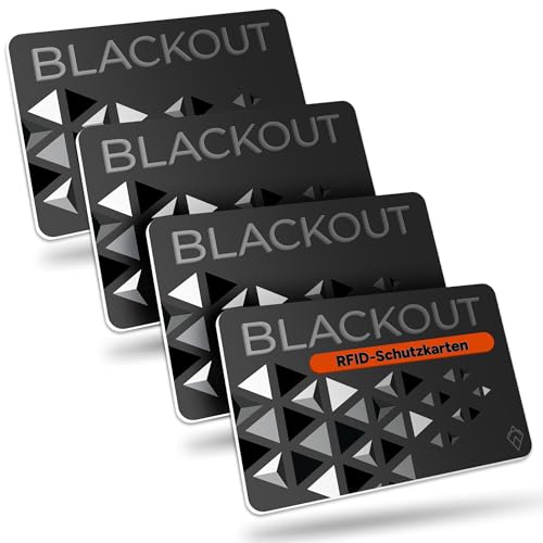 AKIELO Blackout Ultradünne RFID Blocker Karte (4 Stück) Die Einzige Lösung für den Kontaktlosen Kreditkarten Schutz Die Ultimativer Geldbeutel Schutzkarte (Schwarze Edition - 4er)