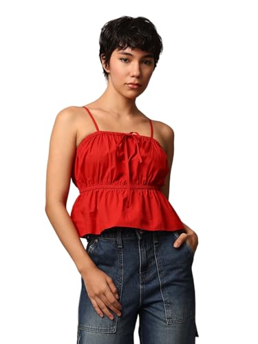Image of ONLY Women's Cotton Solid Regular Fit T-Shirt