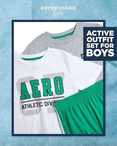 Image of AEROPOSTALE Boys Active Shorts Set - 3 Piece Short Sleeve Active Jersey Tees and Performance Jersey Dolphin Shorts (8-12)