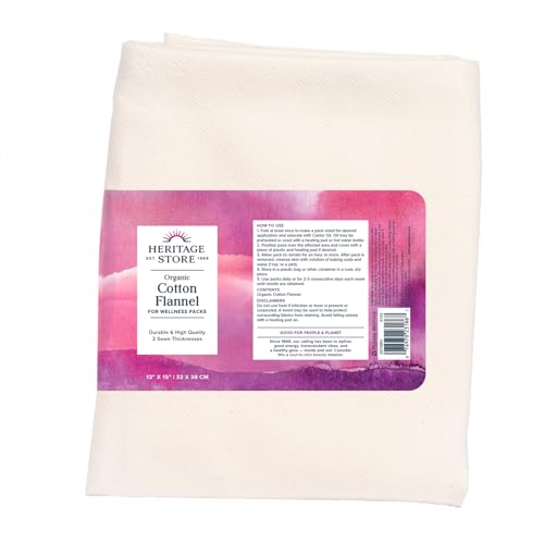 HERITAGE STORE Organic Cotton Flannel - Castor Oil Pack Wrap - Reusable Organic Cotton Flannel Fabric for Castor Oil Packs - Castor Oil Compress for Abdomen and Joints, 60-Day Guarantee, 13 x 15 in