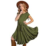 712Yレトロな服ショートリトルソリッドフリルスロカビスブパーティーヴィンテージドレスドレスドレスキッズガールズガールズドレス スカート 冬 裏起毛 (Army Green, 11-12 Years)