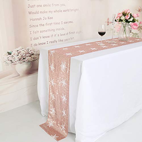 Trlyc Christmas White Snowflake Pattern Rose Gold Sequin Table Runner-12 X72 #TOP3