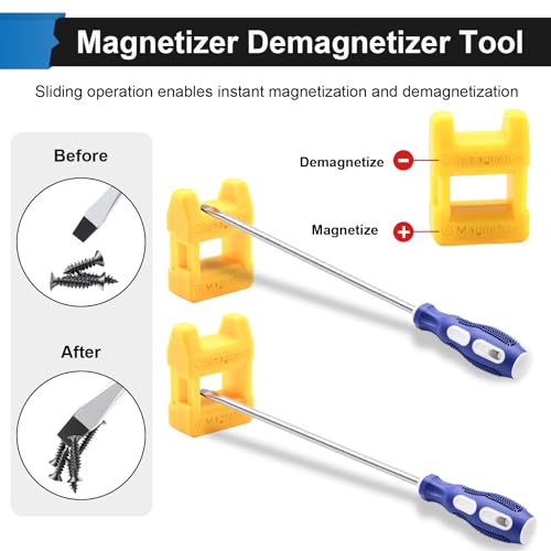 Image of smseace 2-Pack 8 Inch Slotted & Phillips Screwdriver Set, Long Phillips & Flat Head Magnetic Screwdriver with Rubber Handle include Magnetizer Demagnetizer