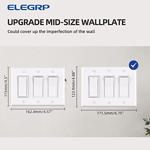 Elegrp 3-Gang Decorative Wall Plates, Mid-Size 4.88" H X 6.75" L Unbreakable Thermoplastic Faceplate Cover For Decorator Receptacle Outlet Switch, Ul Listed (5 Pack, Glossy White) #TOP3