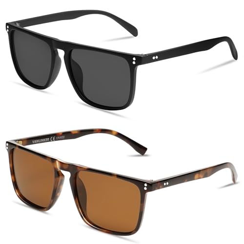 VANLINKER Polarized Square Sunglasses for Men Women Dark Shades with UV Protection for Driving VL9748