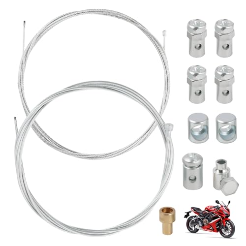 2m Câble d Accélérateur et d Embrayage Universel de Ø2mm, Cable Embrayage Moto, Cable de Frein Vélo, Cable Traction Tondeuse, Argent, avec Serre-Câble,...