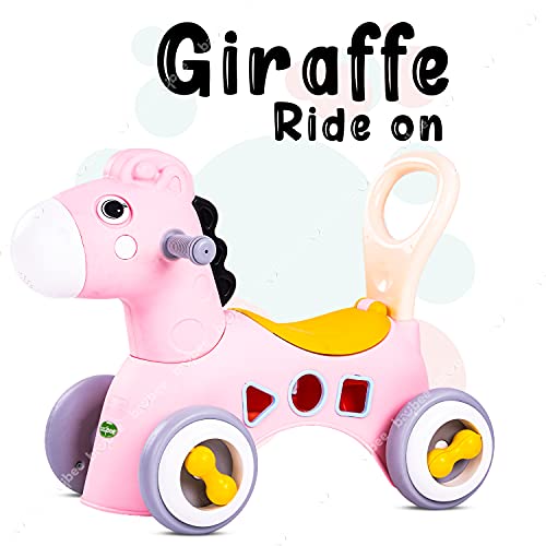 Image of BAYBEE Giraffe Horse Rider for Kids, Ride-On Kids Car with Shape Sorting Activity Kids Toys & Storage | Push Car Rider with Smooth Wheels Baby Car Suitable for Boys & Girls Age 1-3 Years, Pink