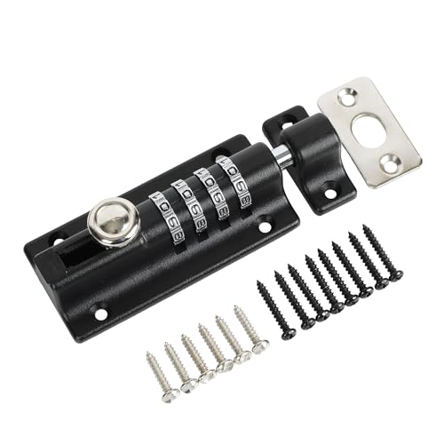 SAYAYO Cerrojo de Combinación con Perno Cerradura de Combinación de 4 Dígitos Pestillo Puerta Negro Cerraduras Para Perreras, Graneros, Almacenes, EMMCX8006-B